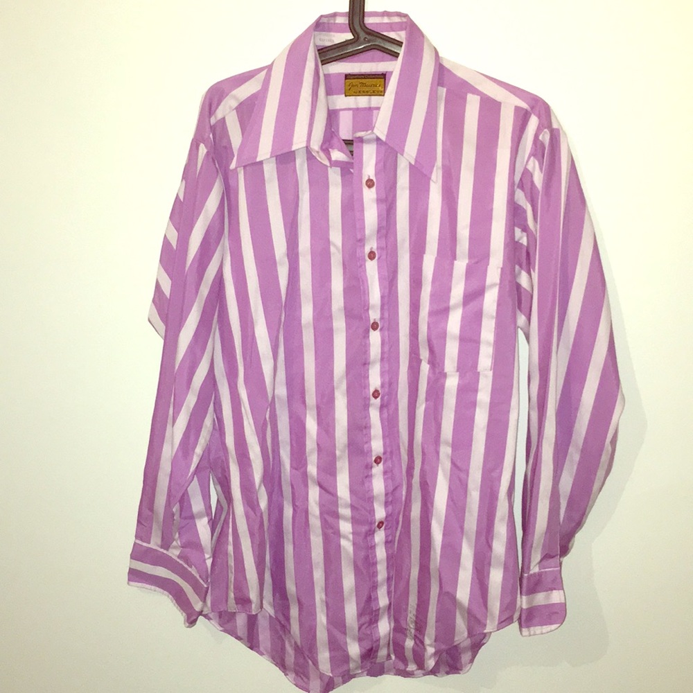 Vintage 70s Point Collar Purple Striped Shirt